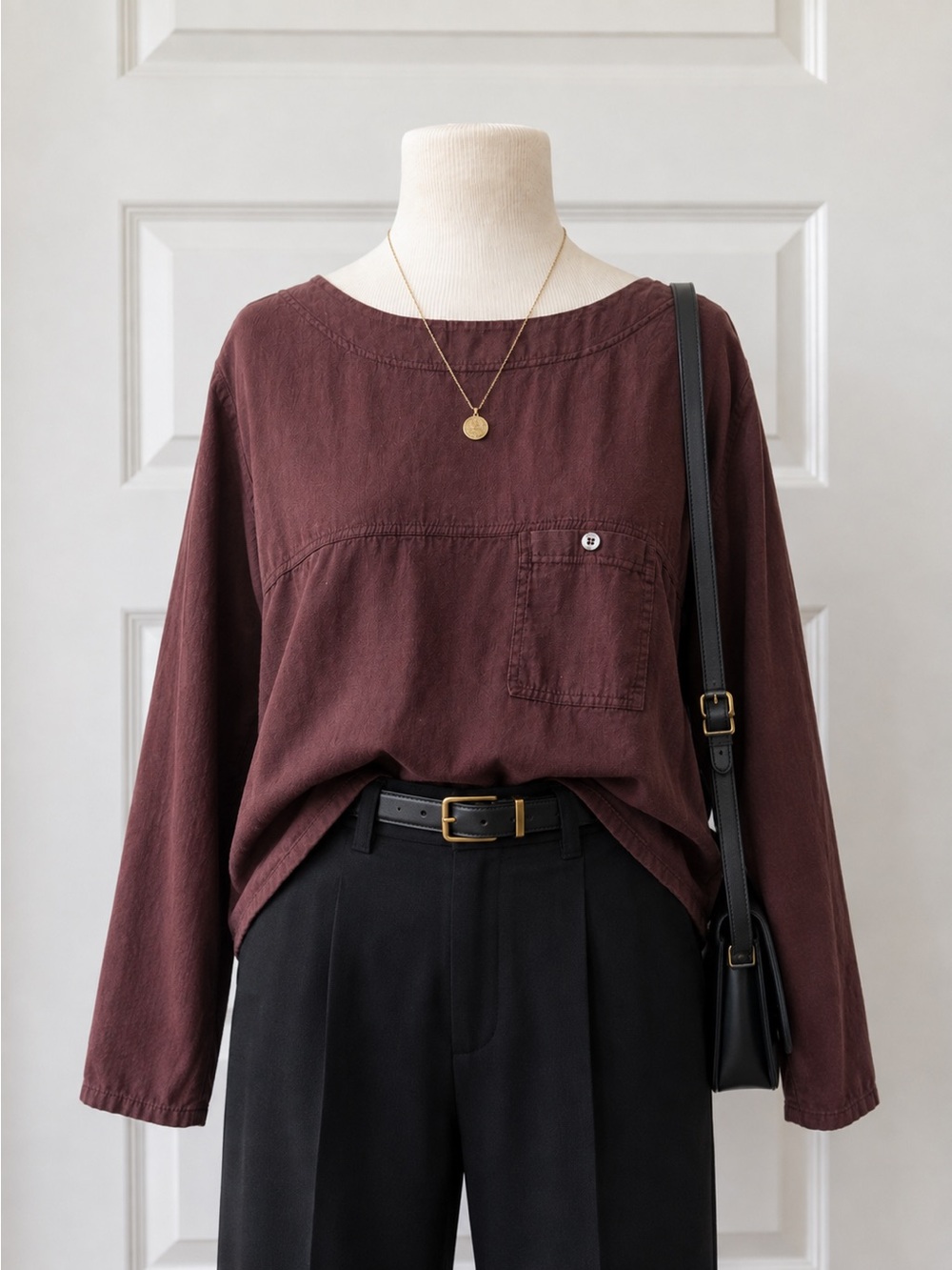 Vintage Russ Berens Malibu 100% Cotton Chocolate Brown Pocket Oversized Top